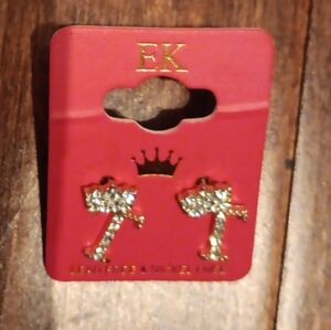 Women's Ek Earrings Letter T Crown (Cubic Zicornia) Diamonds NIP
